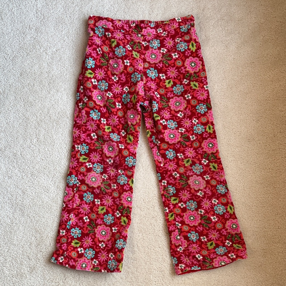 Mulberribush Corduroy Pants Floral Print Red Pink Vintage Style Girls Size 5